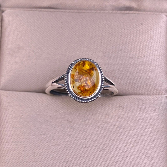 Exquisite Amber Ring S925 Sterling Silver Jewelry