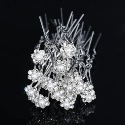 Elegant Floral Crystal Pearl Wedding Hairpin