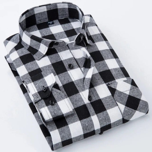 Men's Slim-Fit Flannel Plaid Shirt - Comfortable