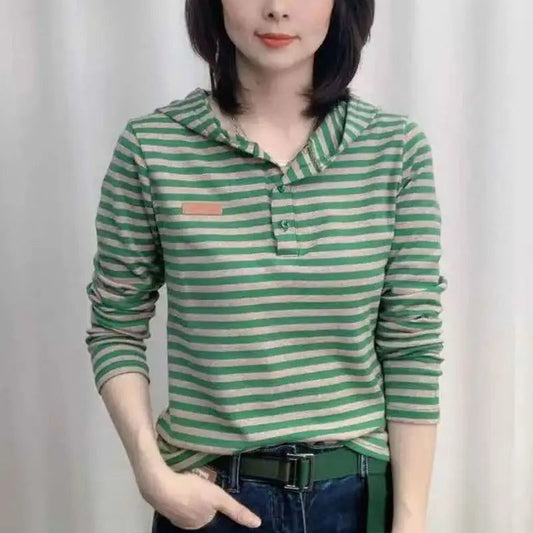 Trendy Striped Long Sleeve Hoodie for Women