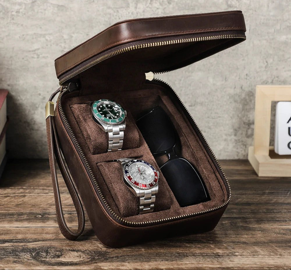 Genuine Leather Watch Travel Case Organizer Gift