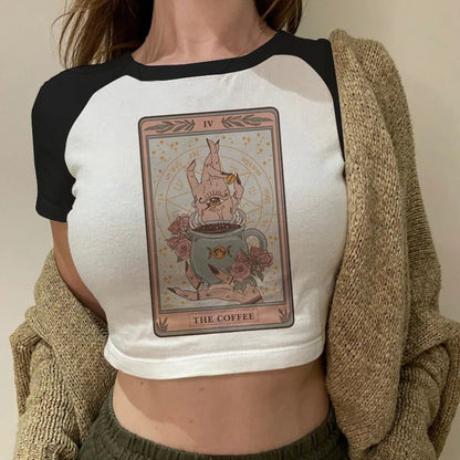 Trendy Women's Cropped T-Shirt with Tarot Print