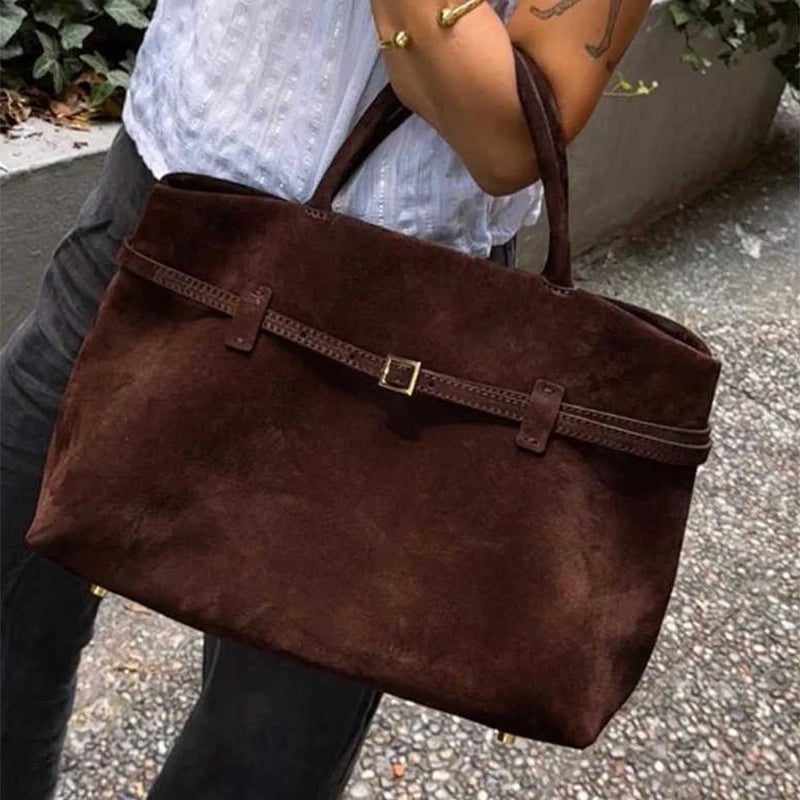 Large Brown Faux Suede Tote Bag
