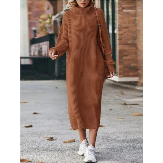 Women Loose High Collar Long Sweater Dress