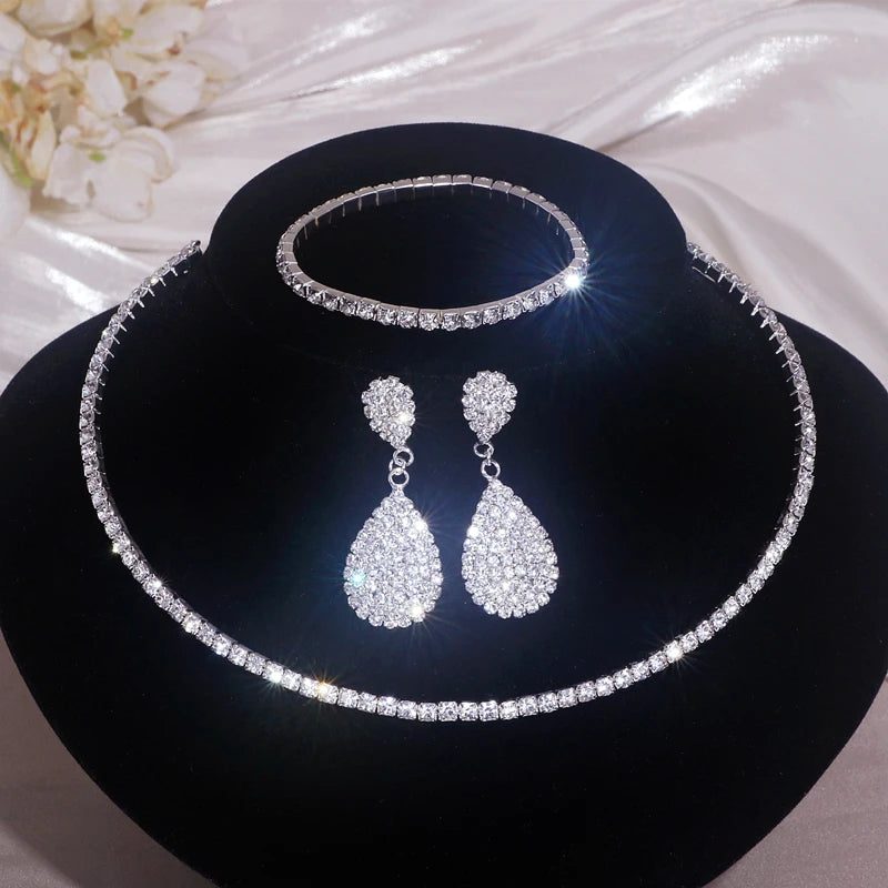 Luxury Silver Rhinestone Wedding Jewelry Set