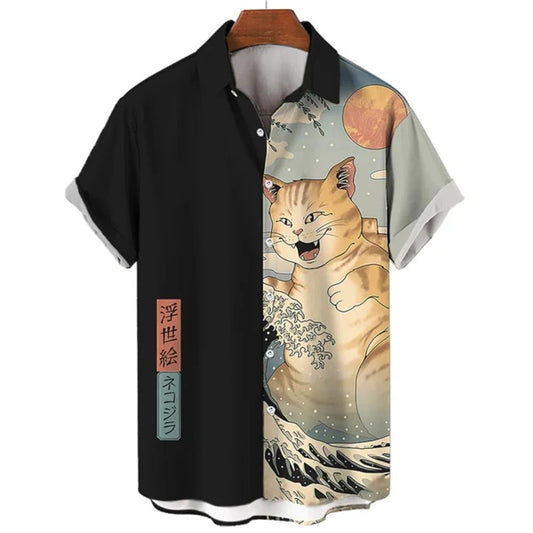 Cool Samurai Cat Hawaiian Shirt for Men