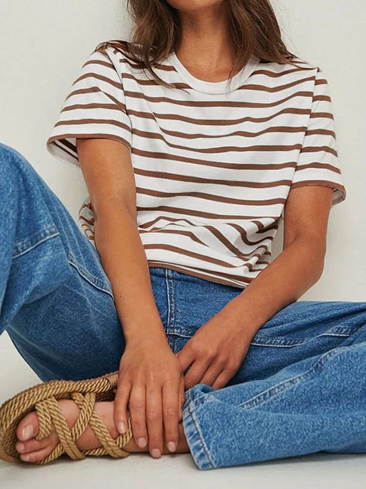 Cozy Striped Short Sleeve T-Shirt for Women