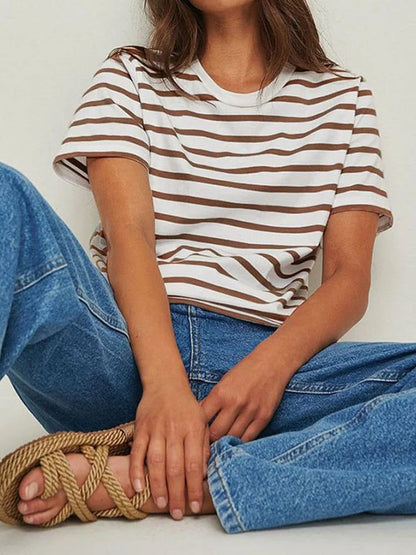 Cozy Striped Short Sleeve T-Shirt for Women