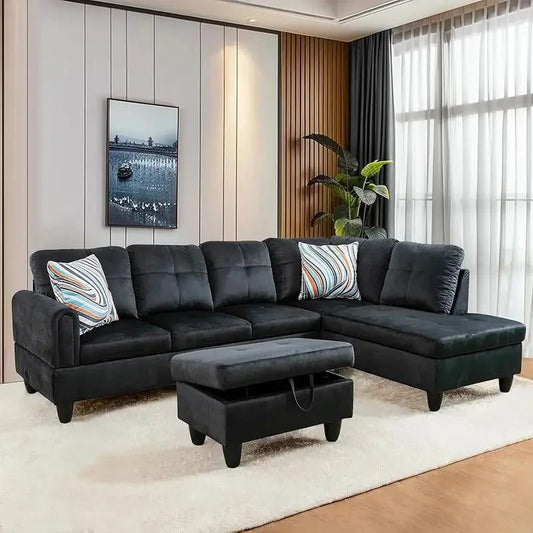 Modern L-Shaped Sofa with Ottoman for Living Room