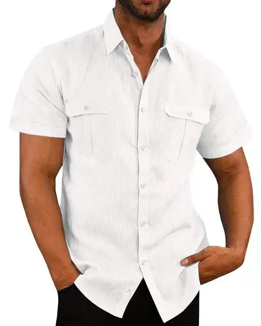 Men's Casual Linen Short Sleeve Pocket T-Shirt