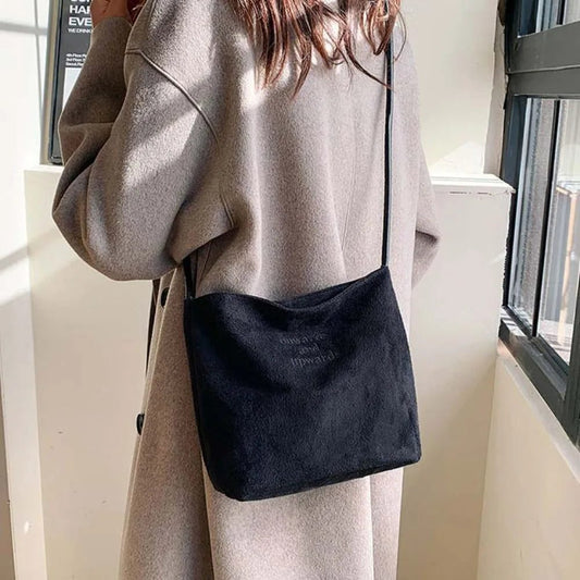 Large Suede Bucket Bag with Adjustable Strap