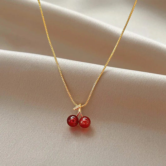 Vintage Stainless Steel Cherry Necklace for Women