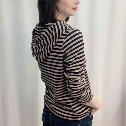 Trendy Striped Long Sleeve Hoodie for Women