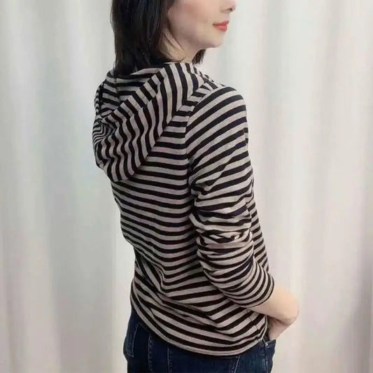 Trendy Striped Long Sleeve Hoodie for Women