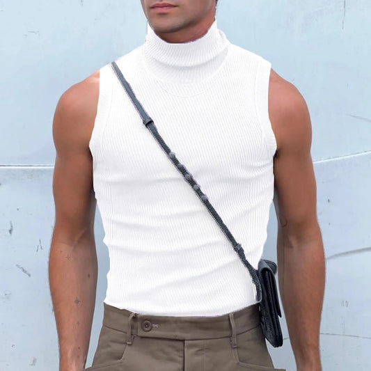 Men's Ribbed Sleeveless Turtleneck Casual Tank Top