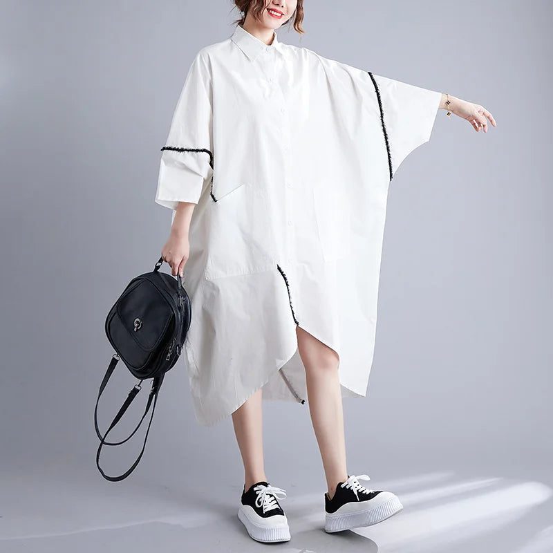 Chic Asymmetrical White Midi Dress for Women