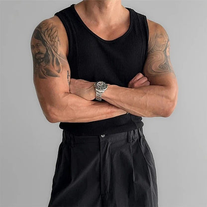 Trendy Slim Fit Ribbed Tank Tops for Men