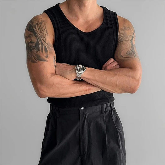Trendy Slim Fit Ribbed Tank Tops for Men