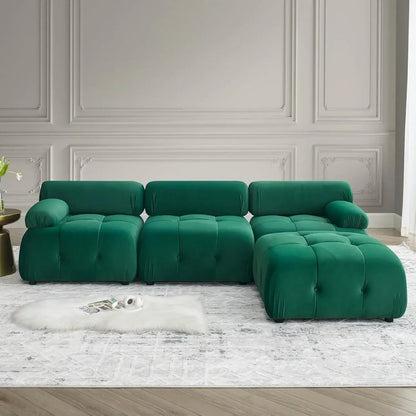 Modern 93 Inch Green Velvet L-Shaped Sofa