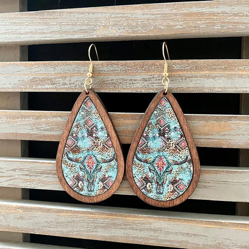 Western Cactus Bull Teardrop Earrings for Women