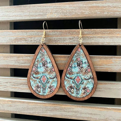 Western Cactus Bull Teardrop Earrings for Women