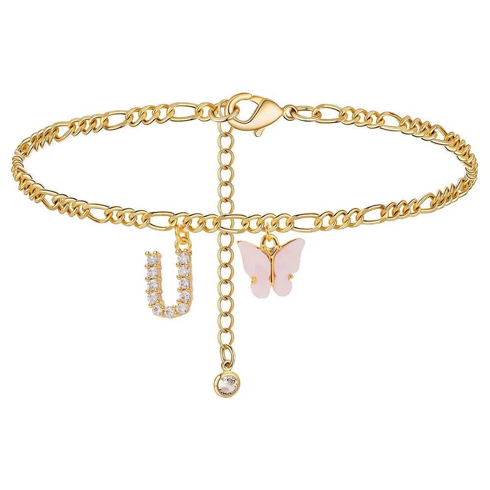 Waterproof Initial Letter Anklets for Women