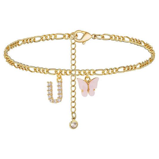 Waterproof Initial Letter Anklets for Women
