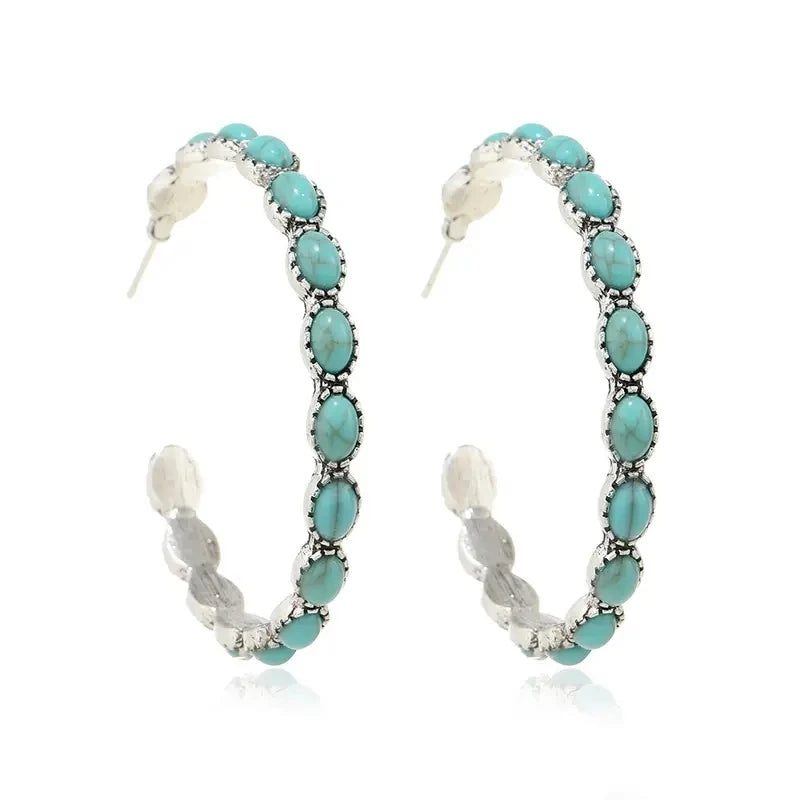 Bohemian Vintage Turquoise C-Shaped Circle Earrings