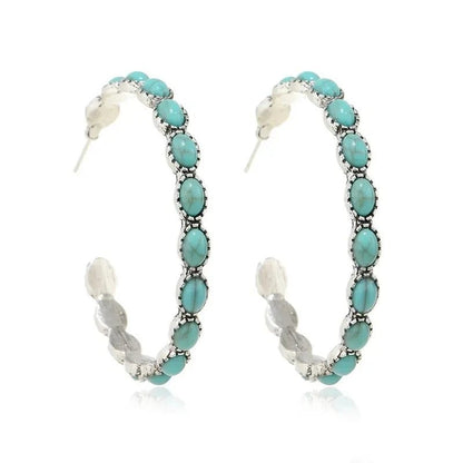 Bohemian Vintage Turquoise C-Shaped Circle Earrings
