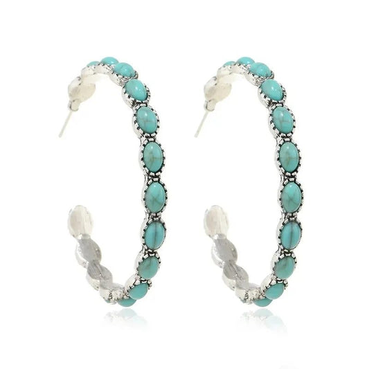 Bohemian Vintage Turquoise C-Shaped Circle Earrings