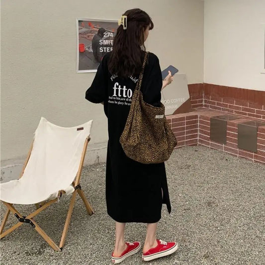 Korean Letter Print T-Shirt Dress for Women