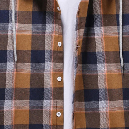Men's Plaid Flannel Hooded Shirt Jacket