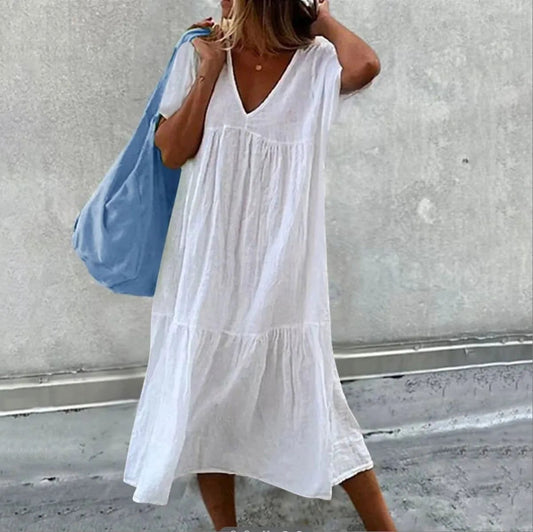 Chic Cotton Linen Midi Dresses for Women