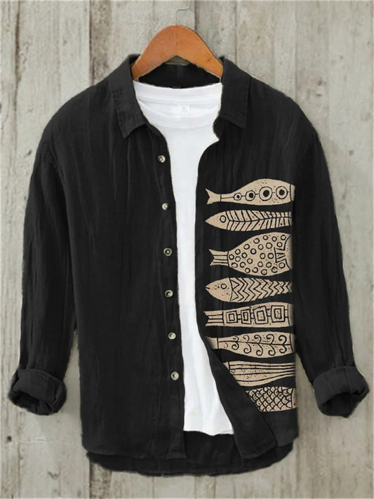 Men's Vintage Japanese Fish Linen Shirt