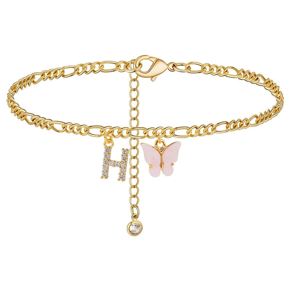 Waterproof Initial Letter Anklets for Women