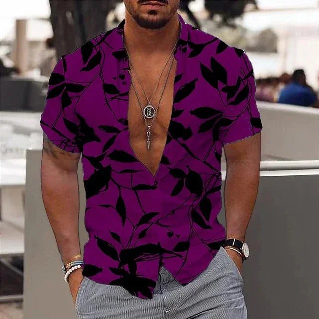 Men's 3D Leaf Print Hawaiian Shirt 2024