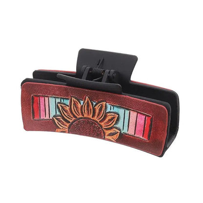 Western Hair Claw Clip with Sunflowers Cactus