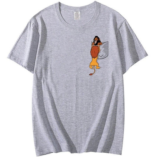 Men's Oversized Pocket T-Shirt with Lion Print