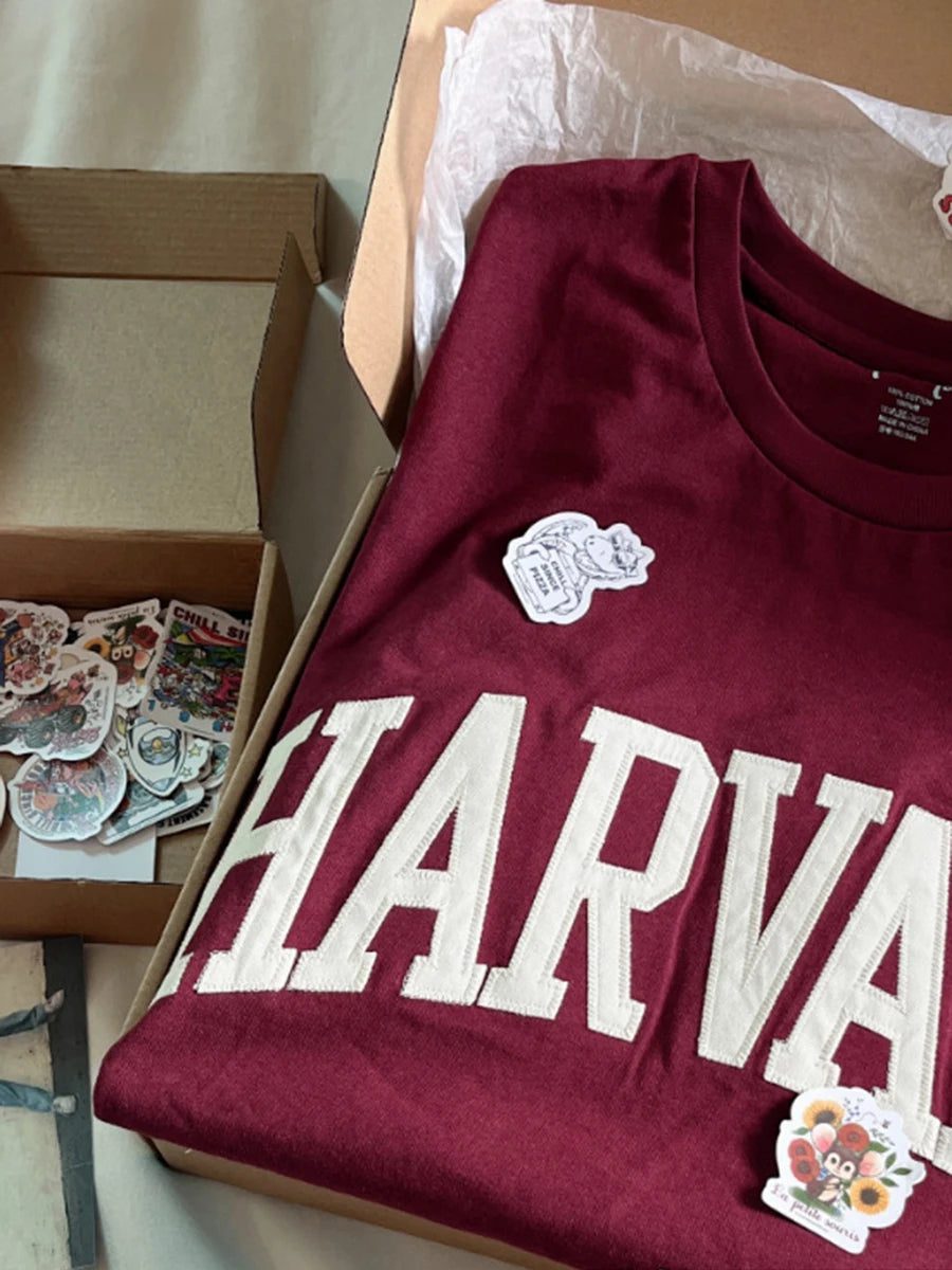 Vintage Harvard Red Cotton T-Shirt for Women