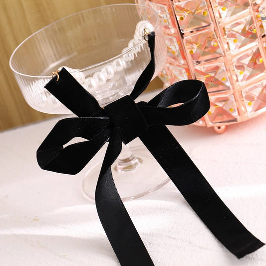 Gothic Black Velvet Choker with Pearl Beads