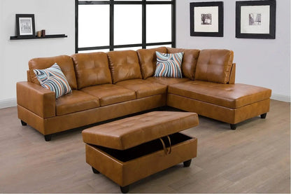 Stylish Leather Sectional Sofa with Storage Ottoman