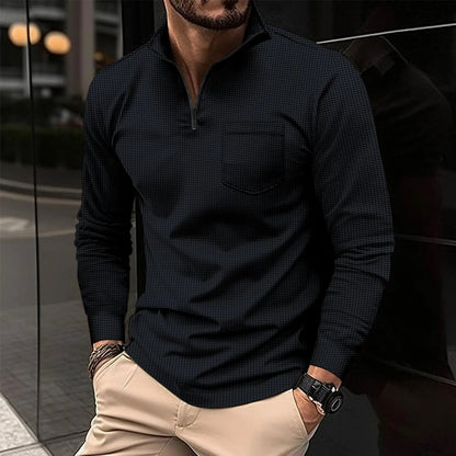 Men's Long Sleeve Polo Neck Pocket T-shirt