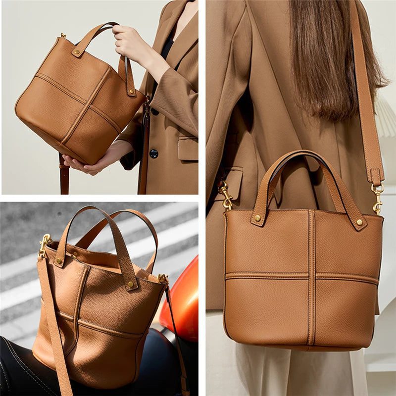 Genuine Leather Bucket Crossbody Bags for Women