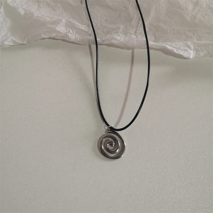 Vintage Spiral Vortex Pendant Leather Necklace 2023