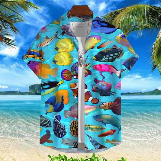 Trendy 3D Fish Print Hawaiian Shirts Men