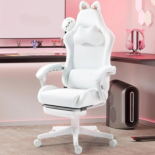 Ergonomic Pink Gaming Chair with Footrest