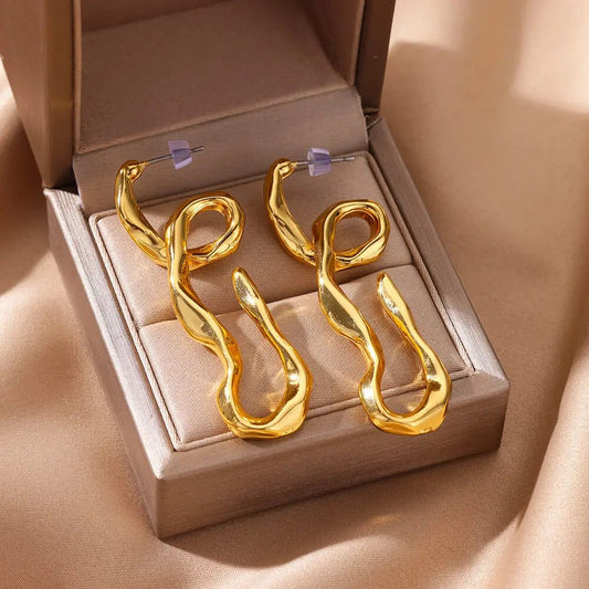 Waterproof Heart Zircon Gold Hoop Earrings