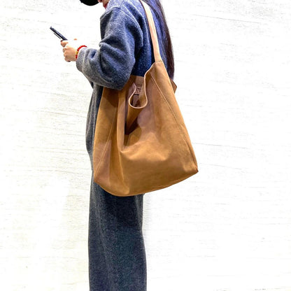 High-Quality Suede Leather Bucket Tote Bag