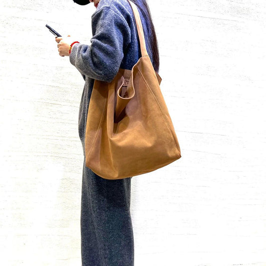 High-Quality Suede Leather Bucket Tote Bag