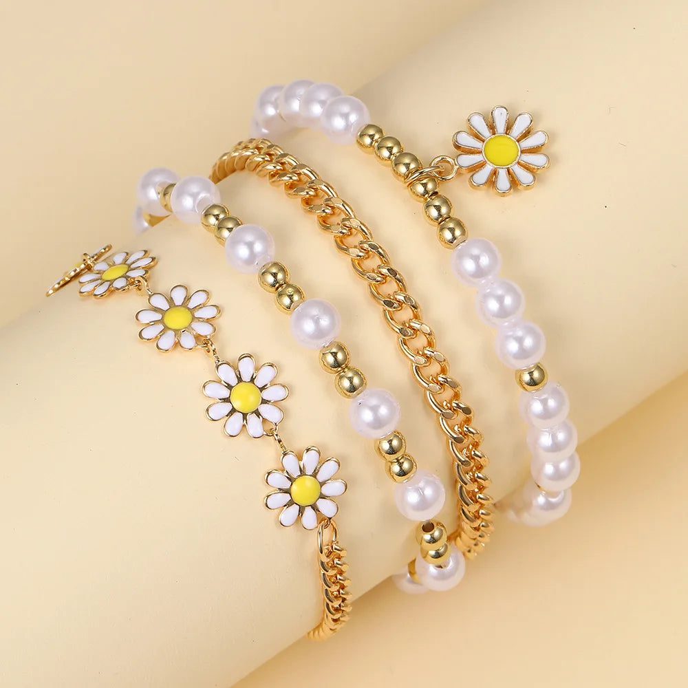 Elegant 4pc Daisy Pearl Jewelry Set